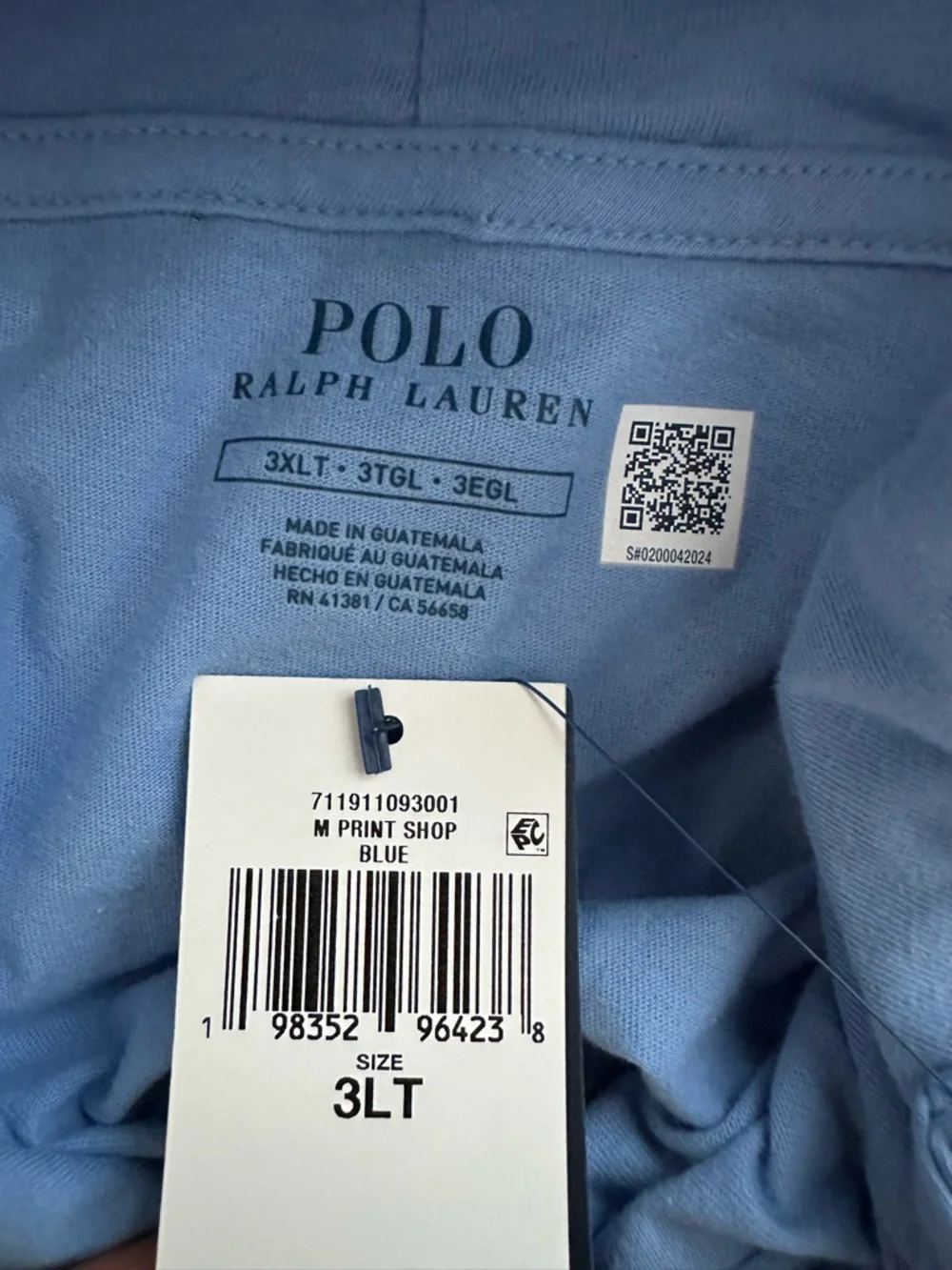 Polo Ralph Lauren Preppy Logo Lightweight Hoodie Baby Blue Mens Big & Tall Sizes
